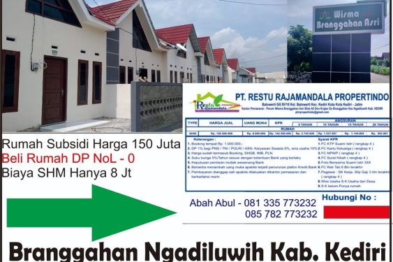 Dijual Rumah Baru di Ngadiluwih Kediri Dekat RS Arga Husada Kediri, SMA Negeri 1 Ngadiluwih, Stasiun Ngadiluwih, Pasar Ngadiluwih